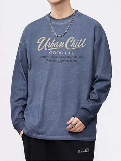 Men's Plus Size Letter Graphic Long Sleeve T-Shirt Denim Blue