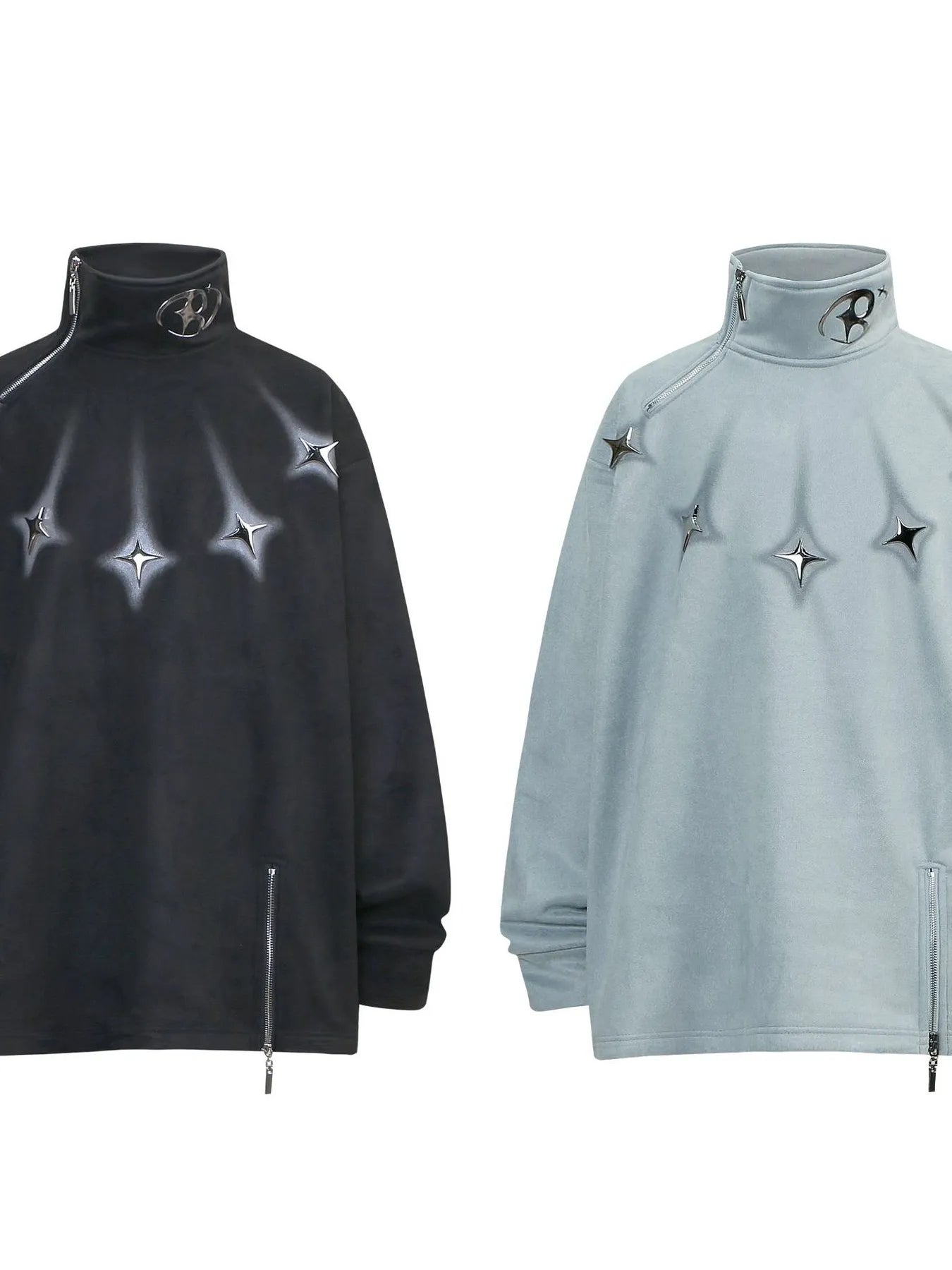 Men's Oversized Zipper Detail Turtleneck Sweatshirt
