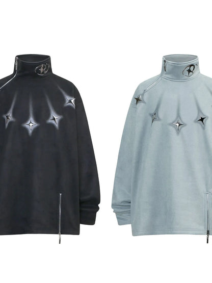 Men's Oversized Zipper Detail Turtleneck Sweatshirt