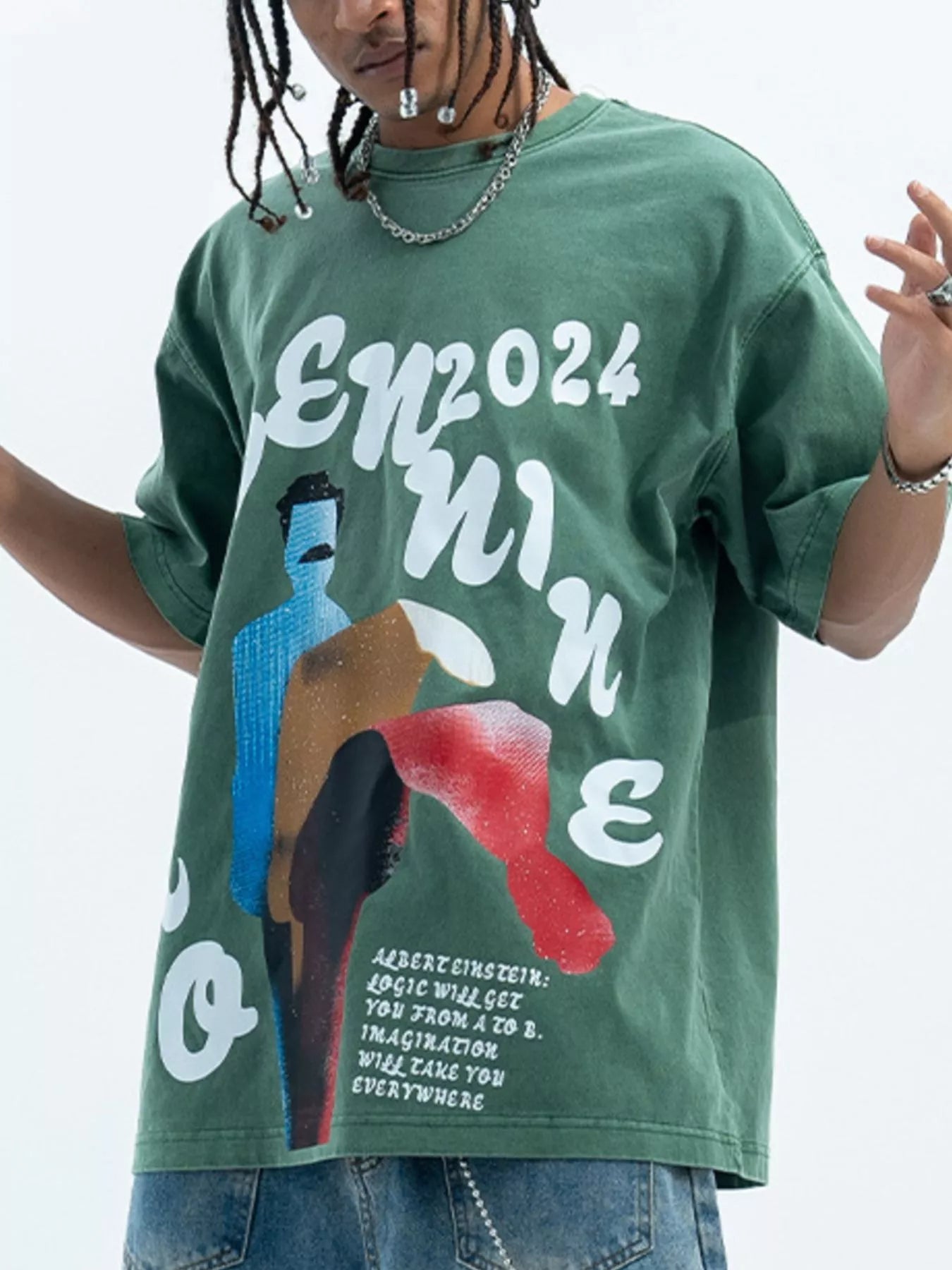 Men's Vintage Graphic Print Oversized T-Shirt Green