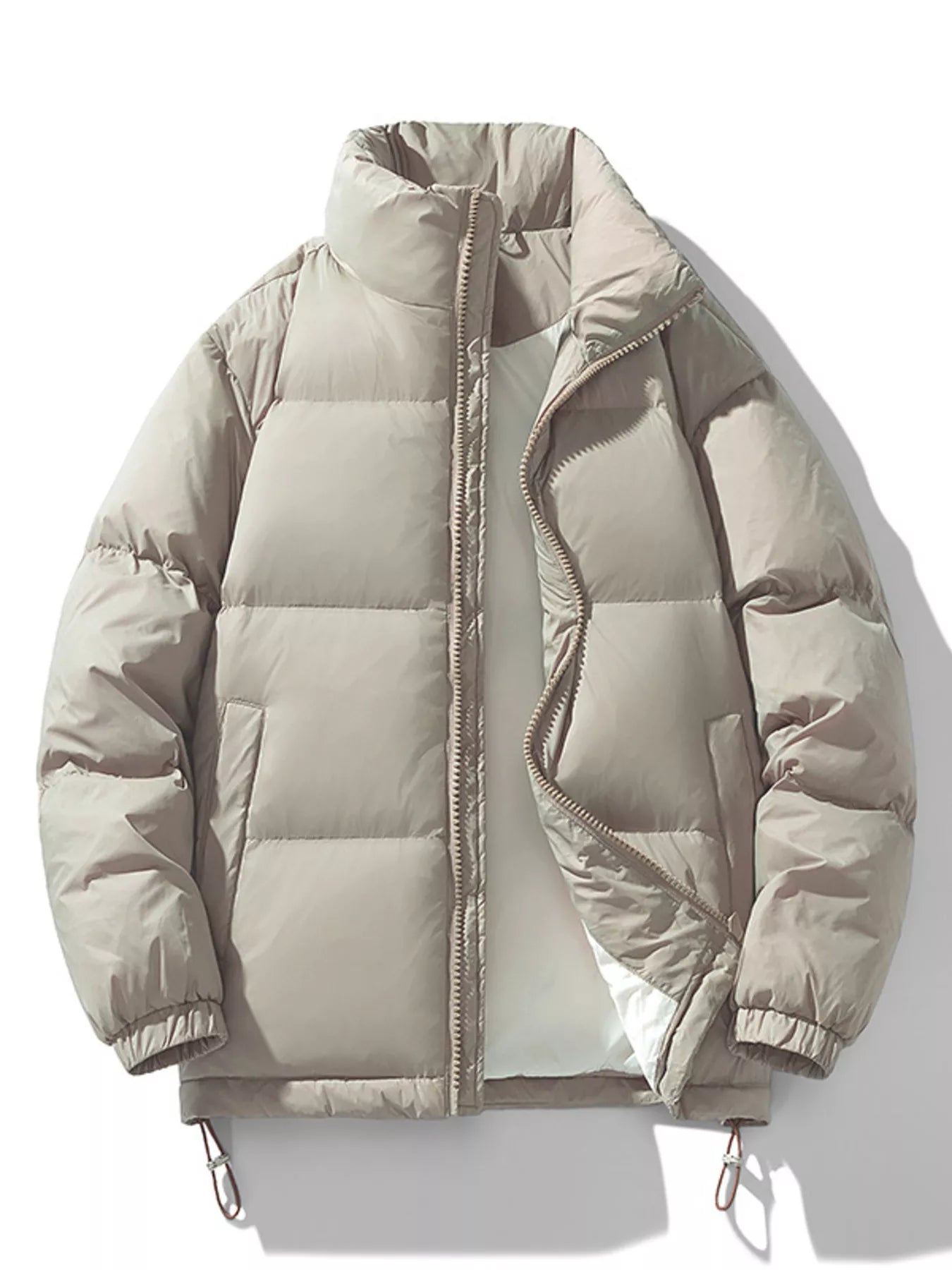 Men's Zip Up Winter Puffer Jacket Beige