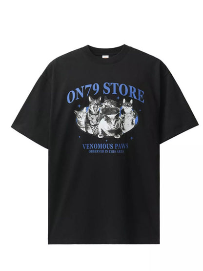 Men's Graphic Round Neck Short Sleeve T-Shirt Black
