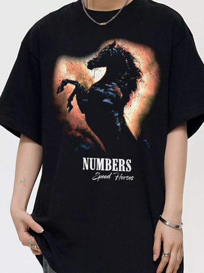 Men's Vintage Washed Horse Graphic T-Shirt Black