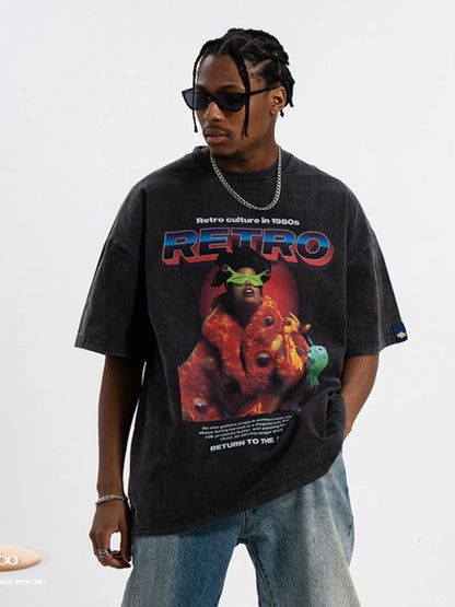 Men's Graphic Round Neck Half Sleeve T-Shirt Black
