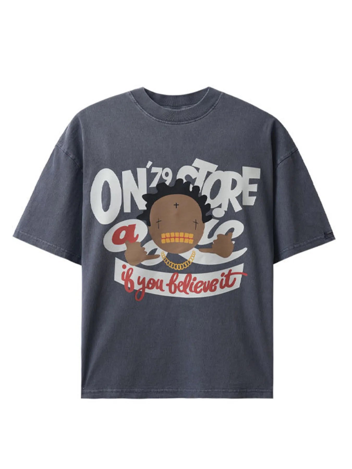 Men's Graphic Round Neck Short Sleeve T-Shirt Sapphire Blue