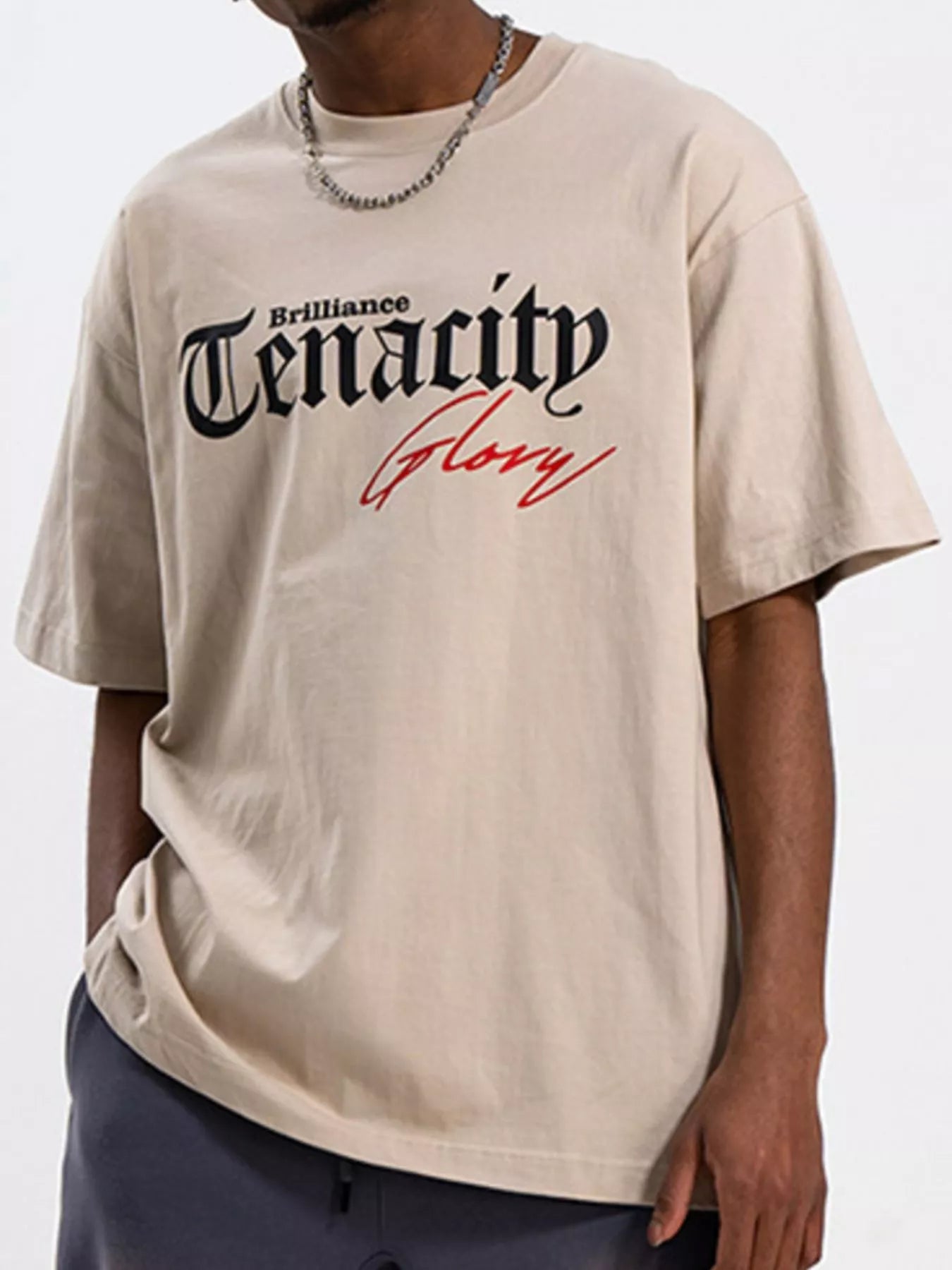 Men's Round Neck Short Sleeve T-Shirt Tan
