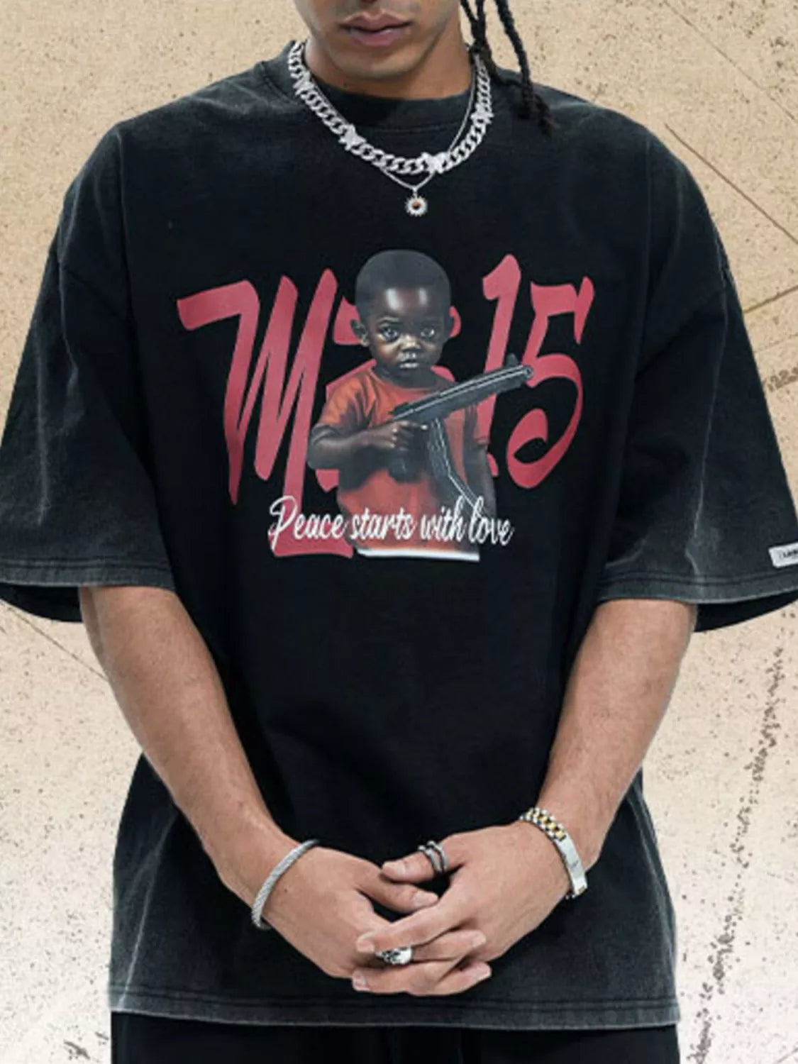 Men's Graphic Round Neck Half Sleeve T-Shirt Black