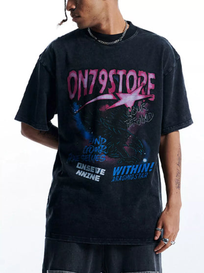 Men's Vintage Graphic Oversized T-Shirt Wash Black