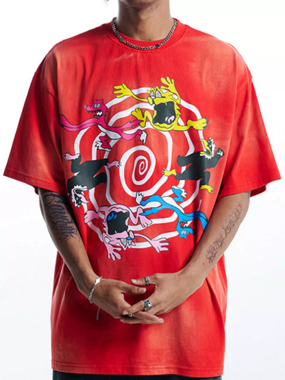 Men's Graphic Round Neck Half Sleeve T-Shirt Red
