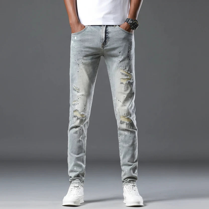 Men's Vintage Distressed Light Wash Skinny Jeans Light Blue