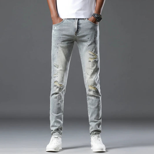Men's Vintage Distressed Light Wash Skinny Jeans Light Blue