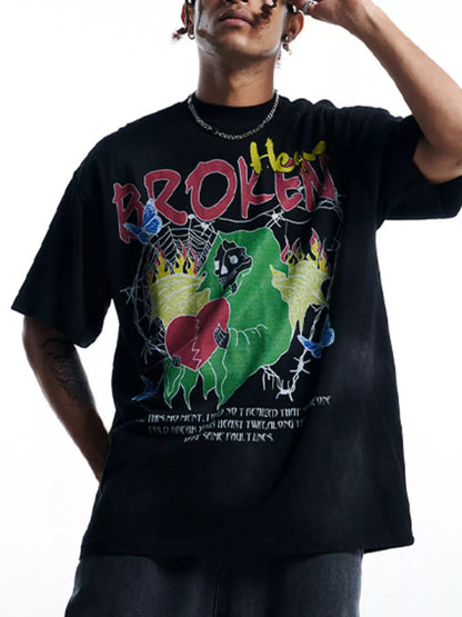 Men's Graphic Round Neck T-Shirt Wash Black