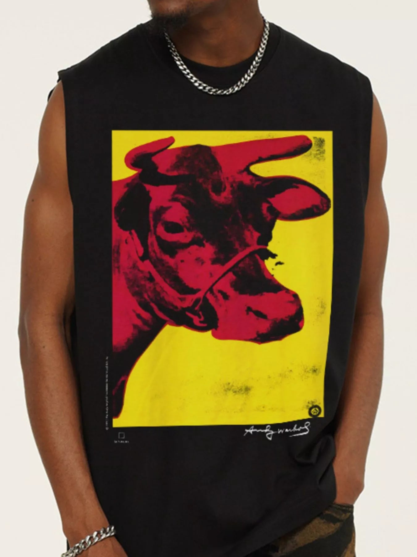 Men's Cow Graphic Round Neck Tank Black