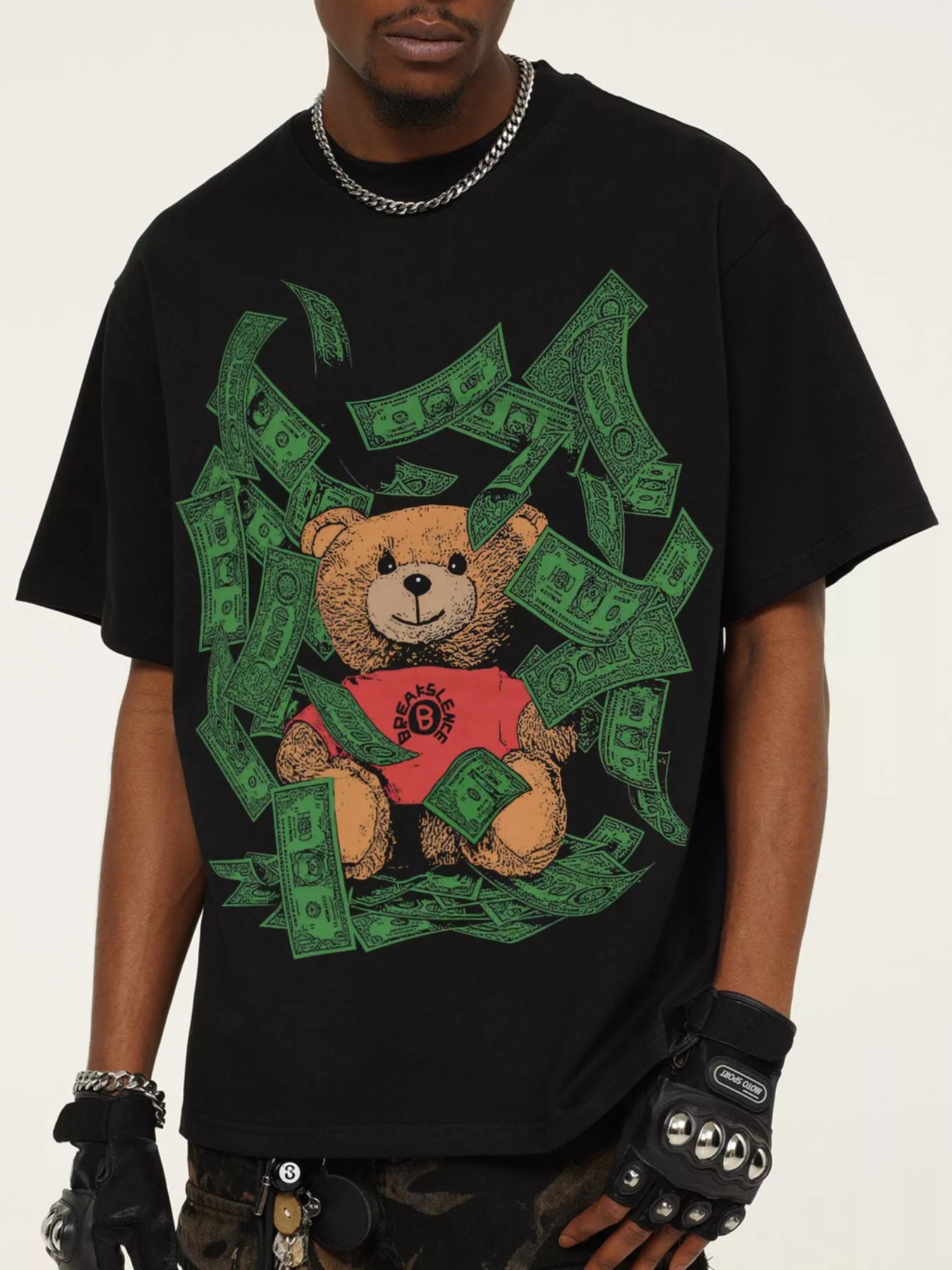 Men's Money Bear Graphic Short Sleeve T-Shirt Black