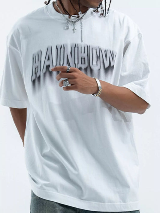 Men's Letter Round Neck Short Sleeve T-Shirt White