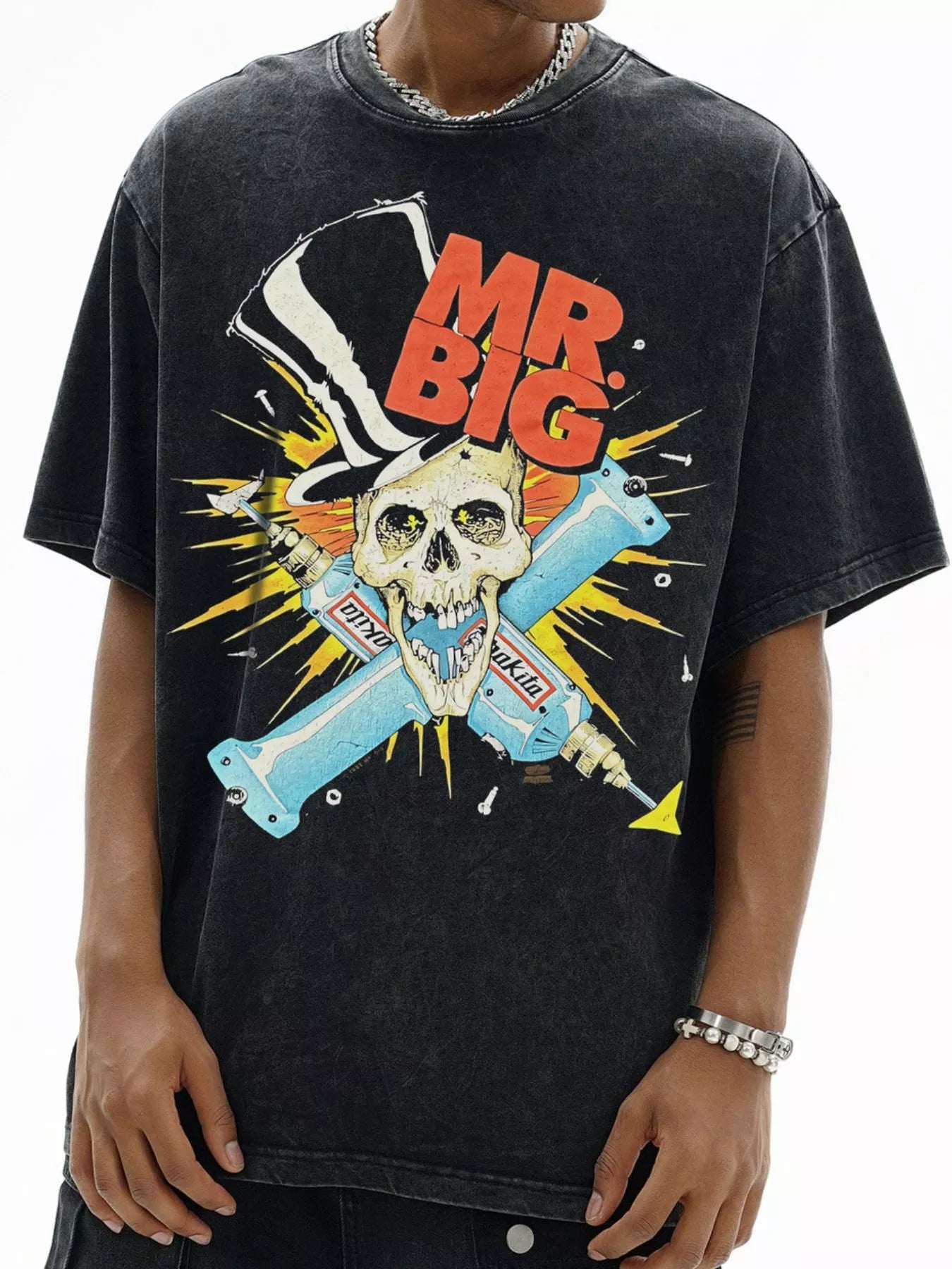 Men's Mr. Big Skull Graphic Vintage Wash T-Shirt Dark Gray