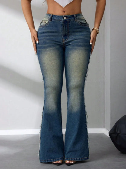 Side Raw Hem Flare Jeans Medium