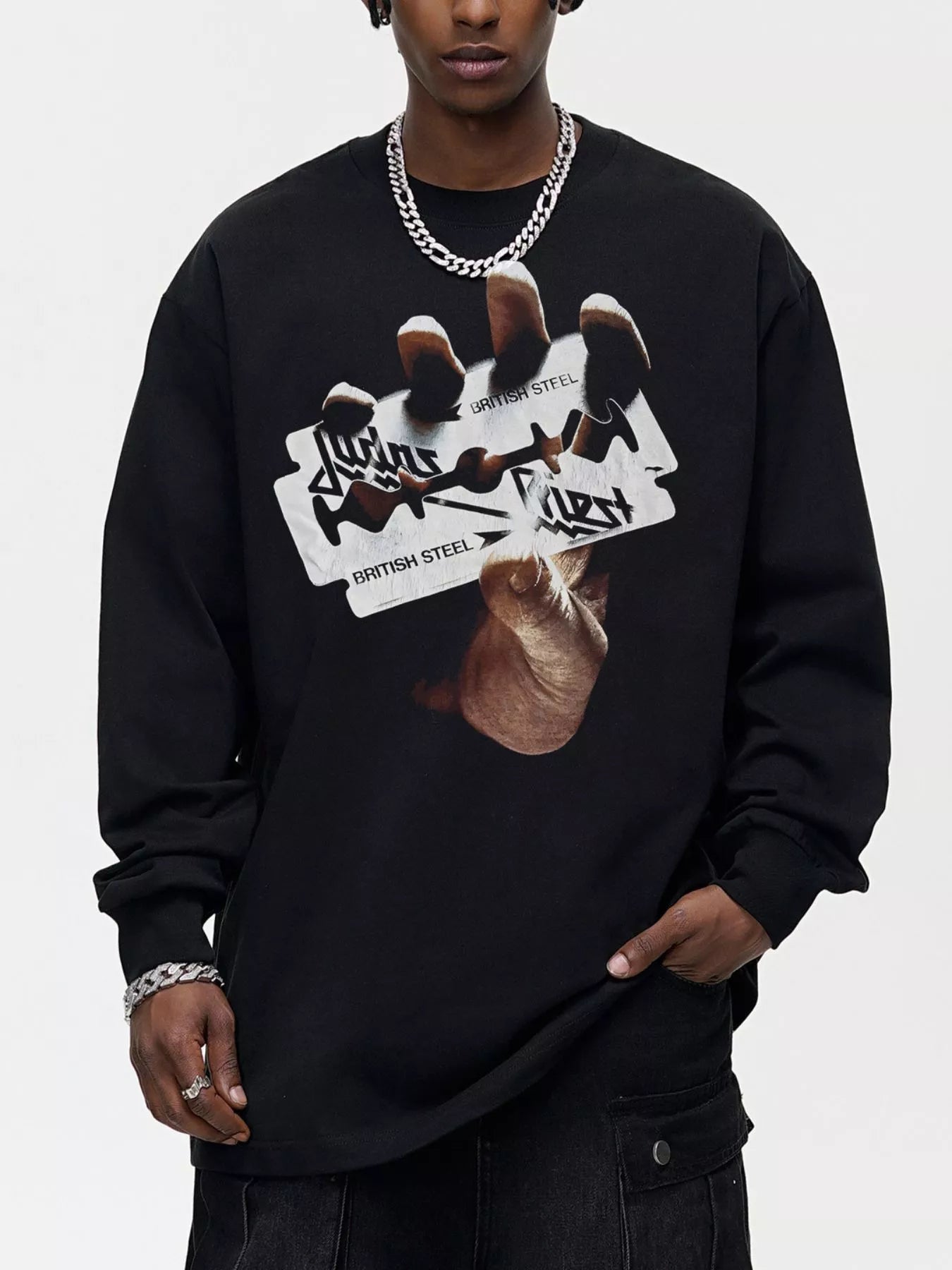 Men's Graphic Long Sleeve T-Shirt Black