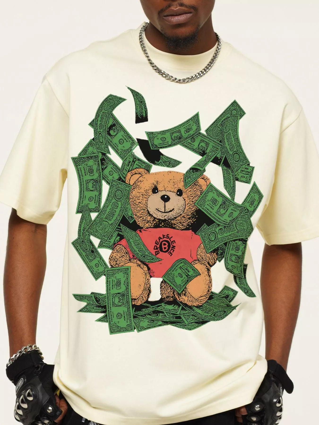 Men's Money Bear Graphic Short Sleeve T-Shirt Cream