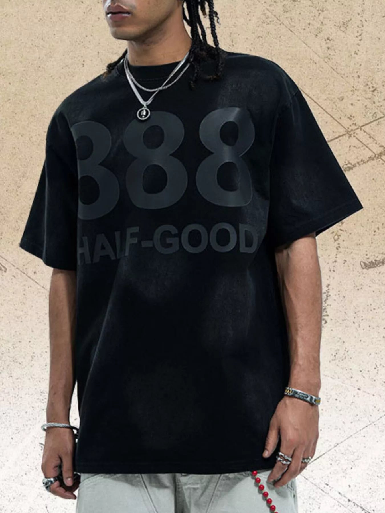 Men's 888 Half-God Graphic Washed T-Shirt Black