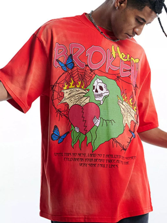 Men's Graphic Round Neck T-Shirt Red