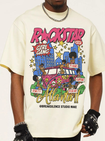 Men's Rockstar Graphic Short Sleeve T-Shirt Cream