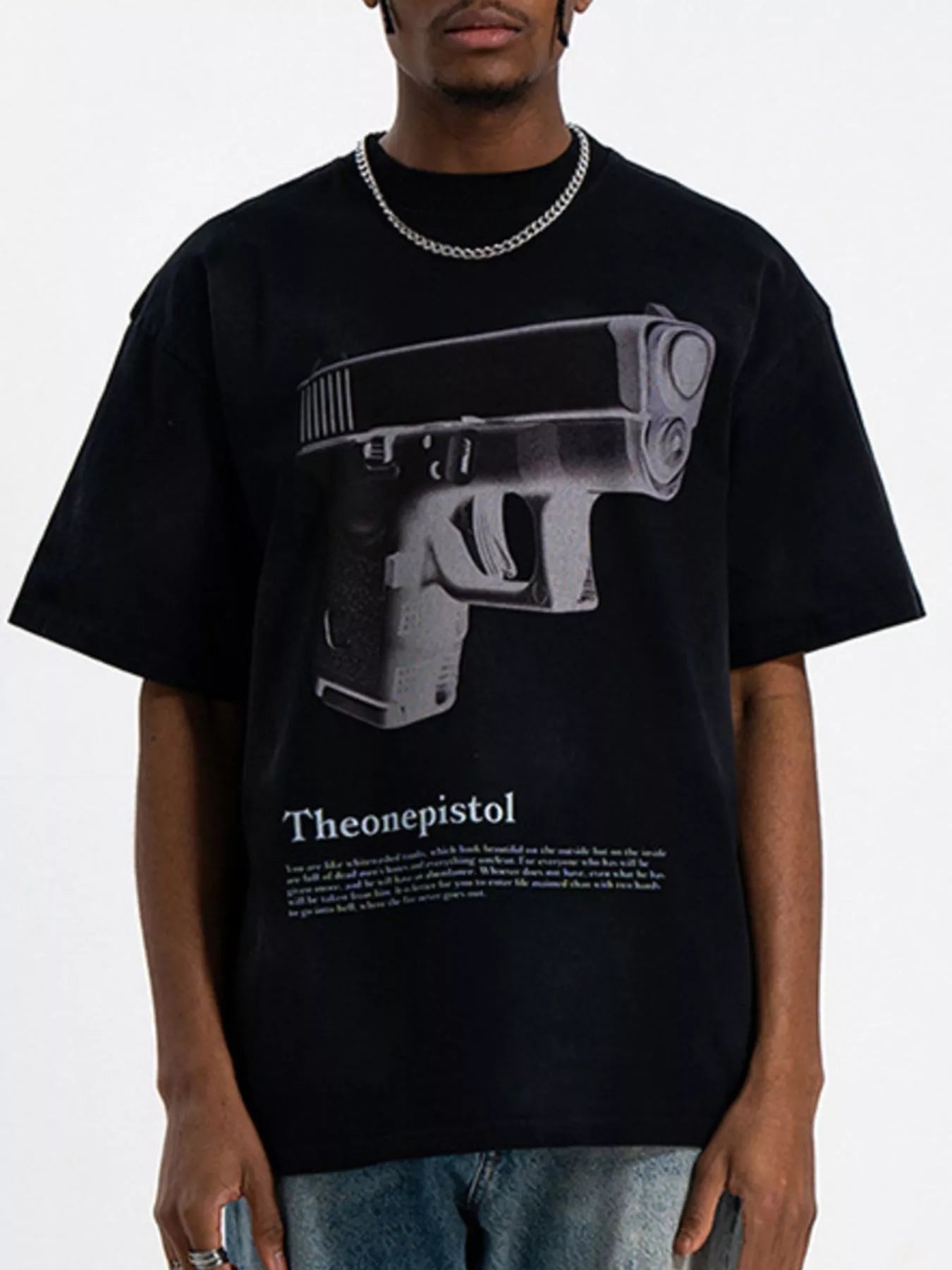 Men's Graphic Round Neck Oversized T-Shirt Black