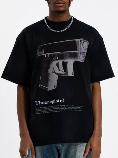 Men's Graphic Round Neck Oversized T-Shirt Black