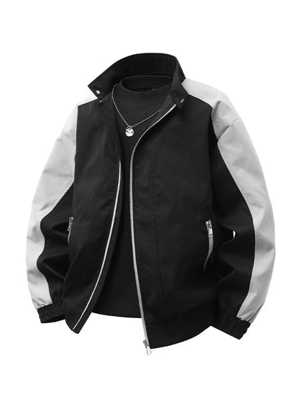 Men's Plus Size Color Block Casual Bomber Jacket Black
