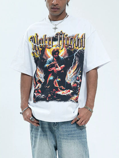 Men's Graphic Round Neck Oversized T-Shirt White