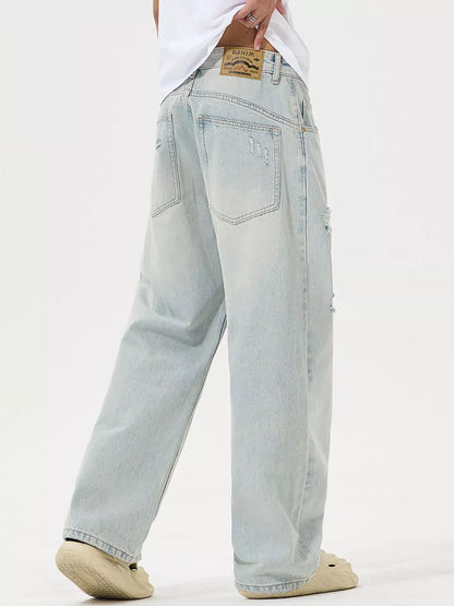 Men's Full Size Distressed Wide Leg Jeans Plus Size