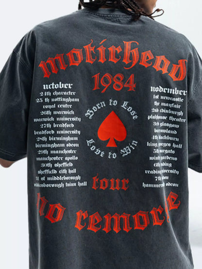 Men's Vintage Letter Graphic Washed T-Shirt Dark Gray