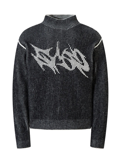 Men's Ribbed Turtleneck Long Sleeve Sweater Black