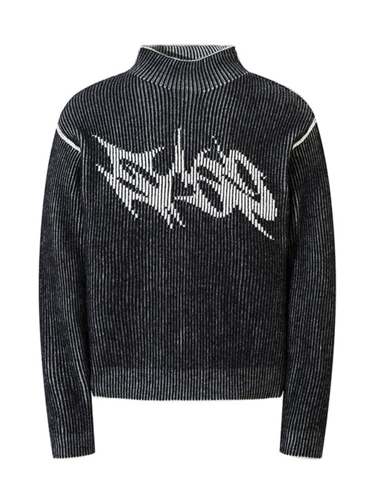 Men's Ribbed Turtleneck Long Sleeve Sweater Black