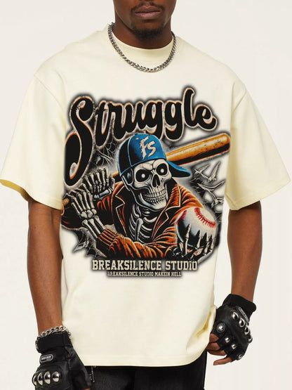 Men's Graphic Round Neck Short Sleeve T-Shirt Cream