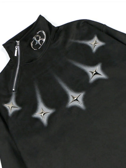 Men's Oversized Zipper Detail Turtleneck Sweatshirt