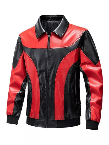 Men's Two-Tone Zip Up Leather Jacket Red