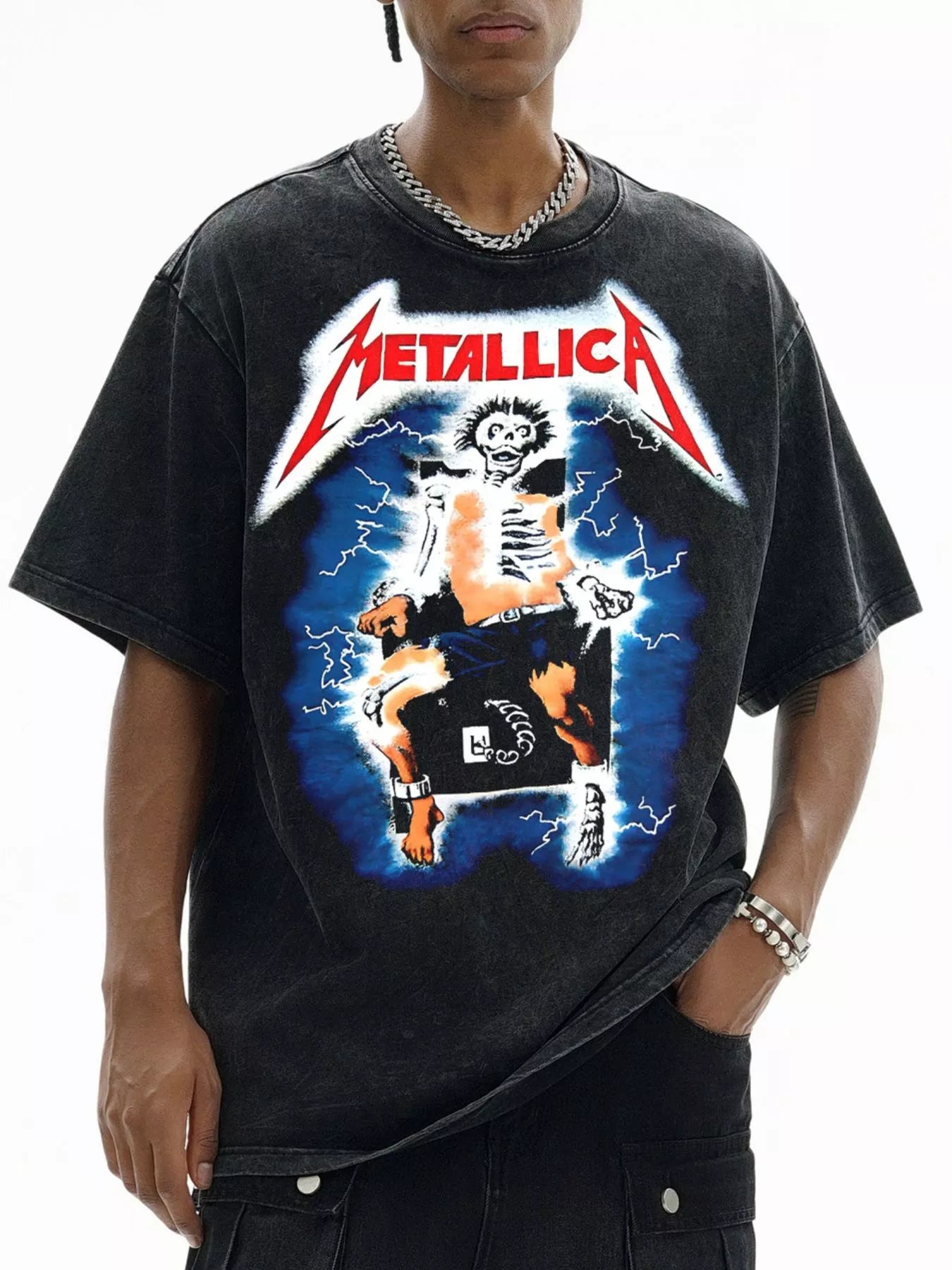 Men's Metallica Graphic Oversized T-Shirt Dark Gray