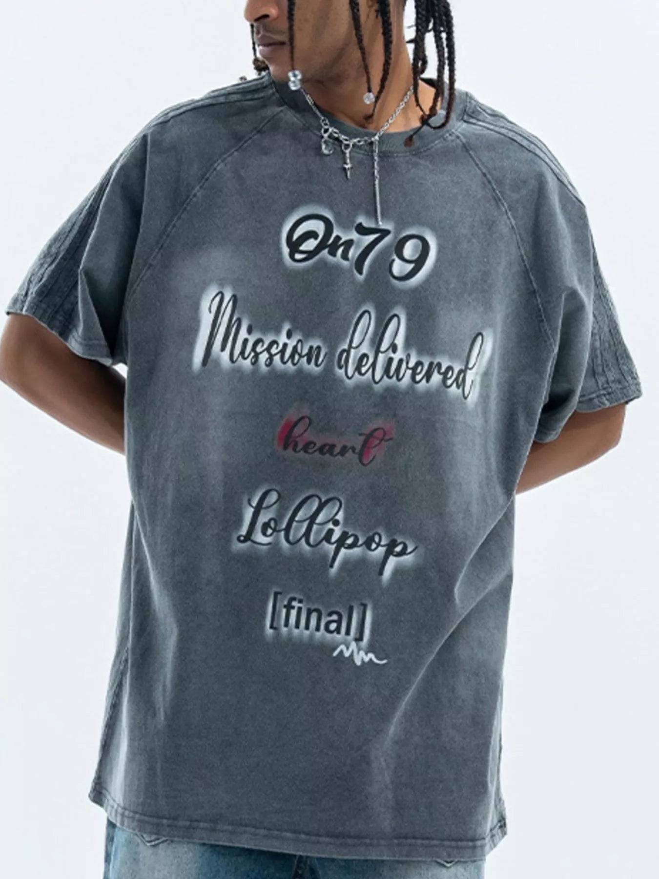 Men's Letter Round Neck Oversized T-Shirt Gray