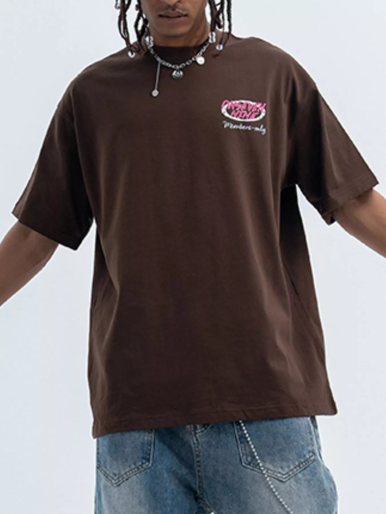 Men's Graphic Short Sleeve Oversized T-Shirt Brown