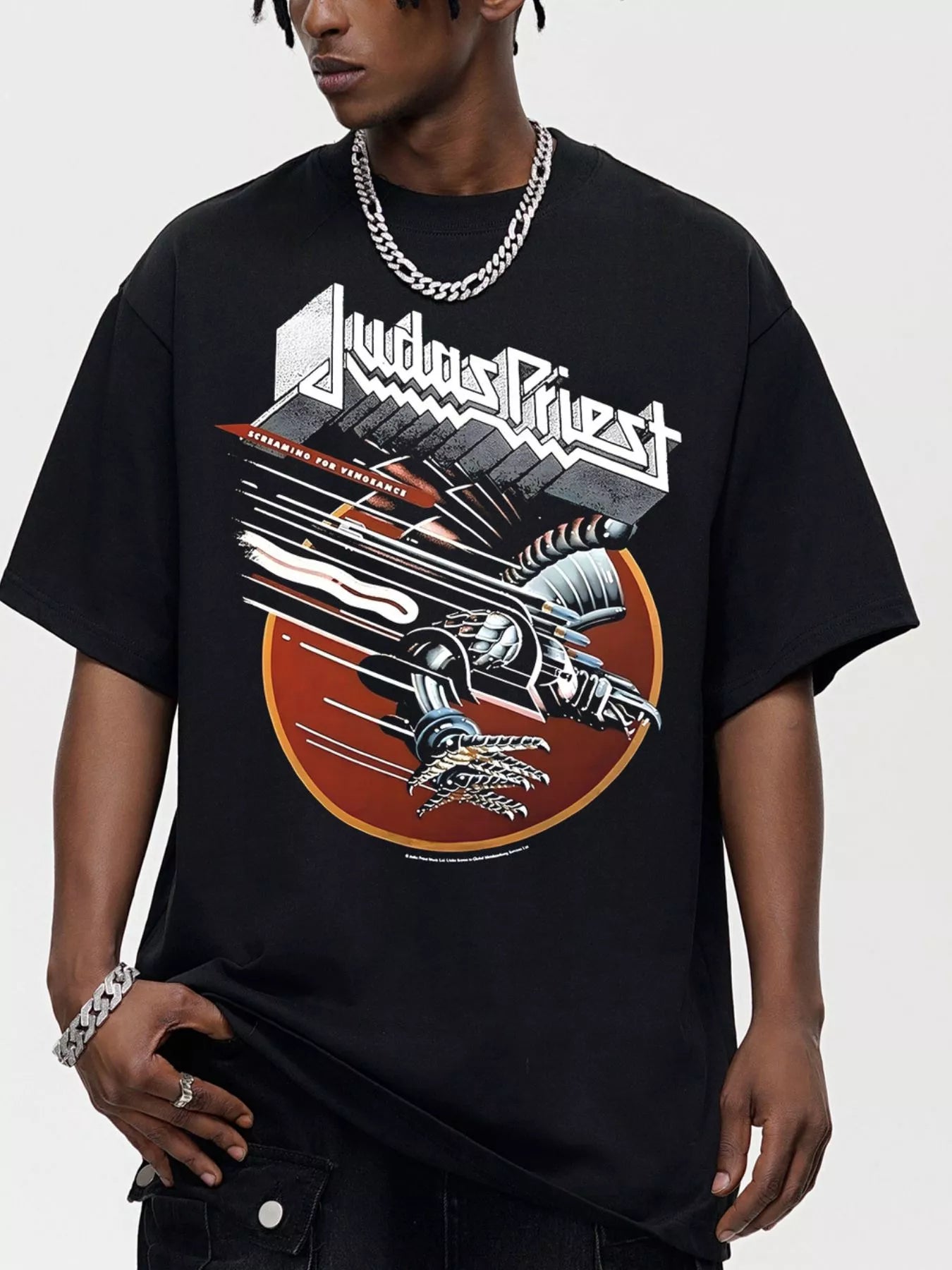 Men's Graphic Round Neck Oversized T-Shirt Black