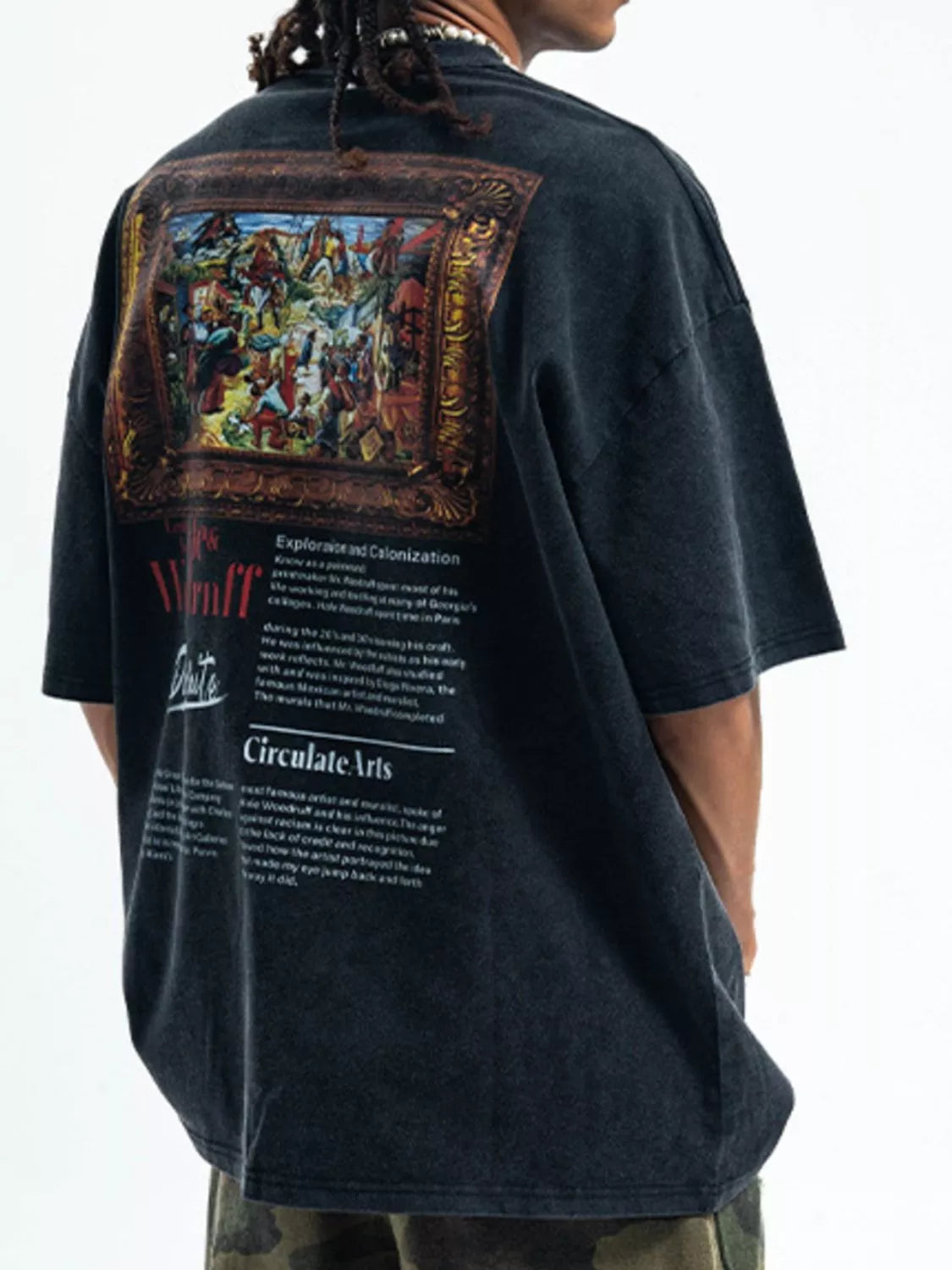 Men's Graphic Back Round Neck Half Sleeve T-Shirt Wash Black