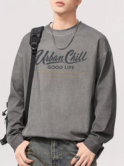 Men's Plus Size Letter Graphic Long Sleeve T-Shirt Grey