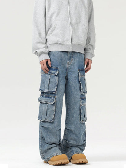 Men's Wash Multi-Pocket Cargo Jeans
