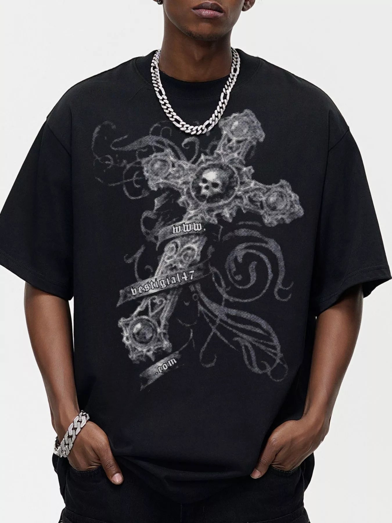 Men's Skull Cross Graphic Oversized T-Shirt Black