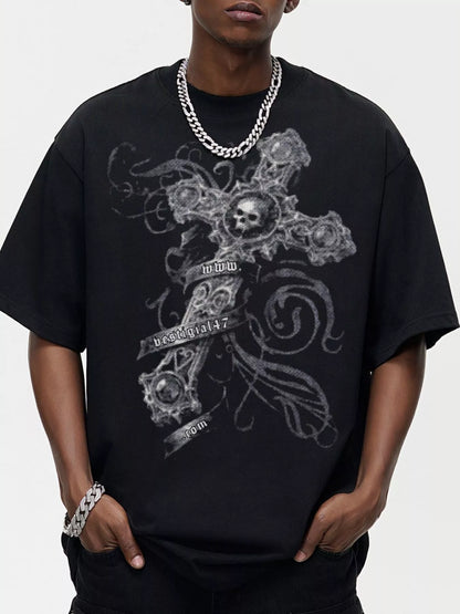 Men's Skull Cross Graphic Oversized T-Shirt Black