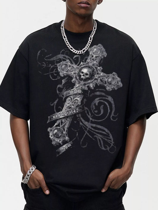 Men's Skull Cross Graphic Oversized T-Shirt Black