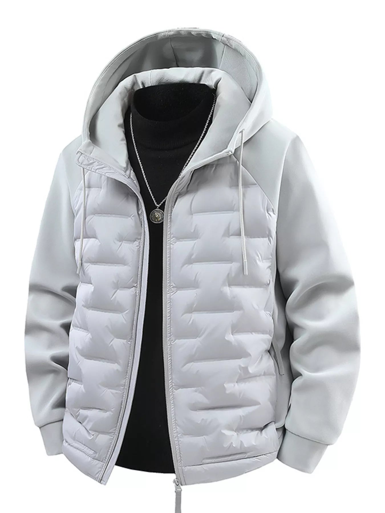 Men's Plus Size Hooded Padded Jacket Light Gray